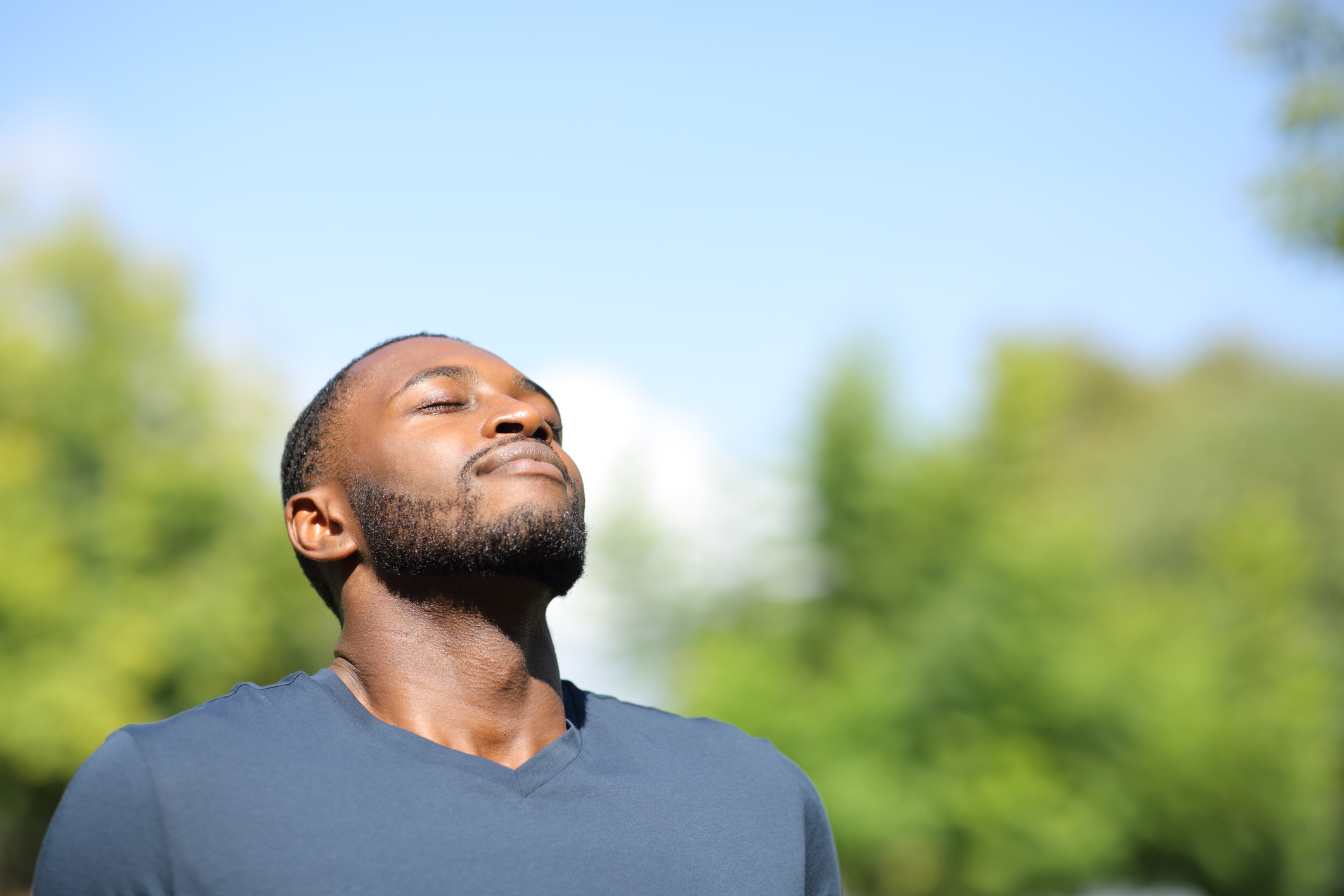 Man breathing outside