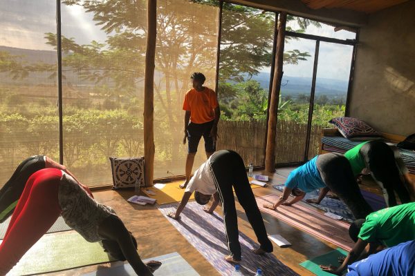 A yoga class during a yoga retreat